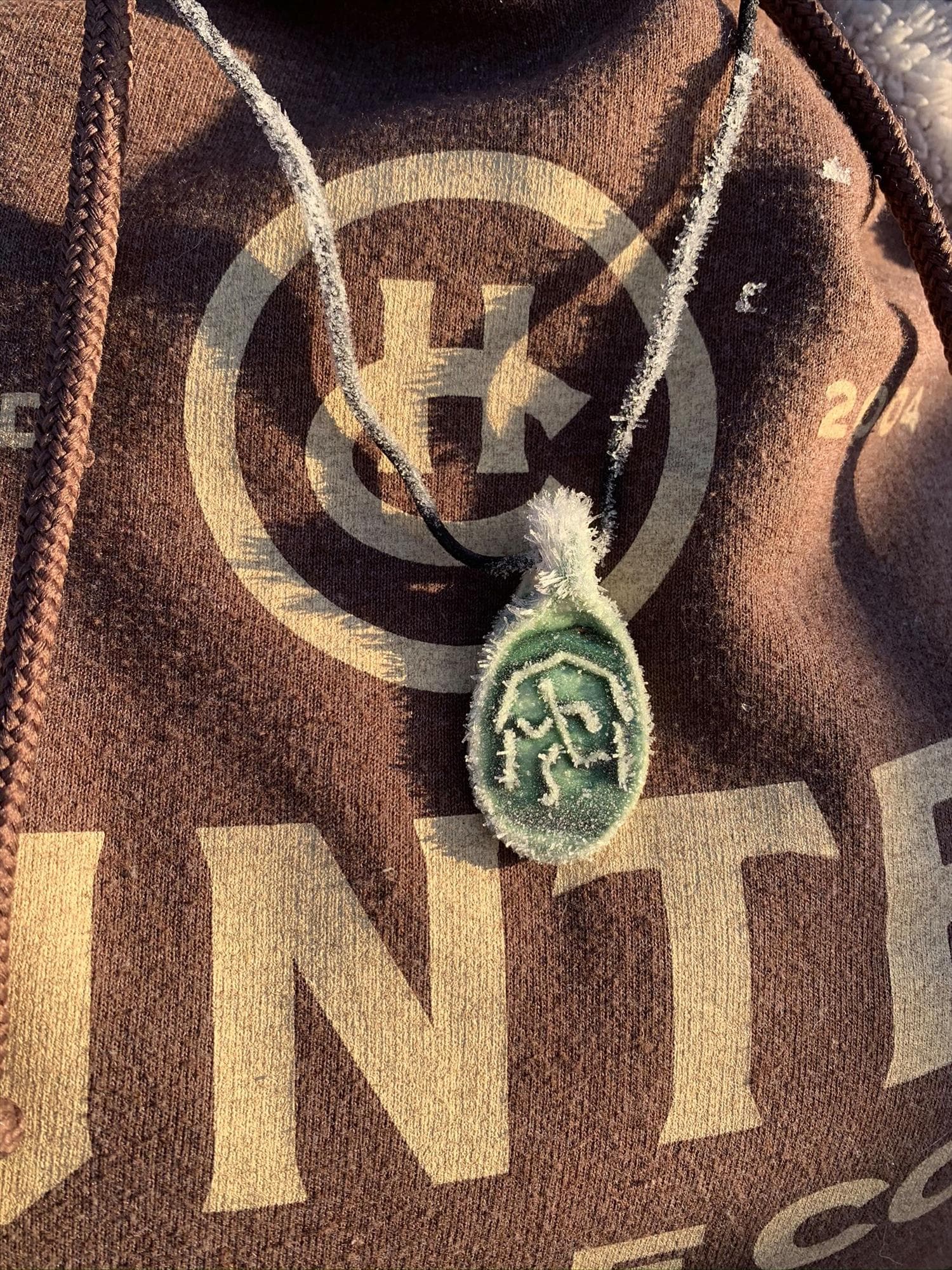 Farm Daze finisher medal on a Hunter Cattle Co hoodie